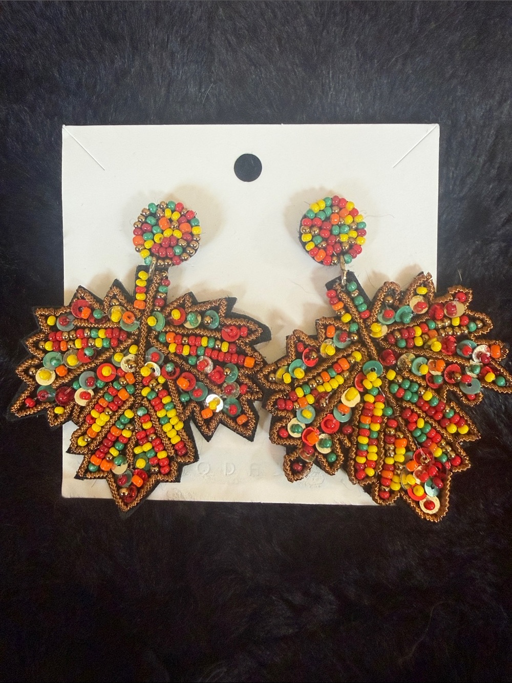 Beaded Leaf Statement Earrings - Multicolor NWOT